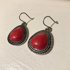 Red Stone Drop Earrings for Pierced Ears